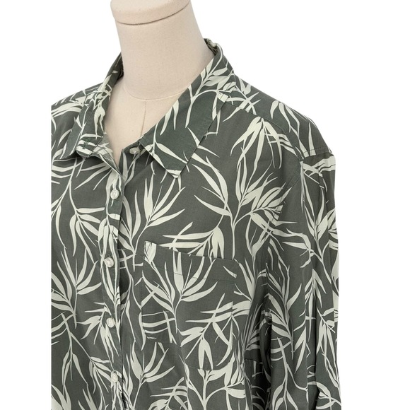 Lands End Mens 2X Green Leaf Print Button Down Long Sleeve Shirt - Picture 4 of 4